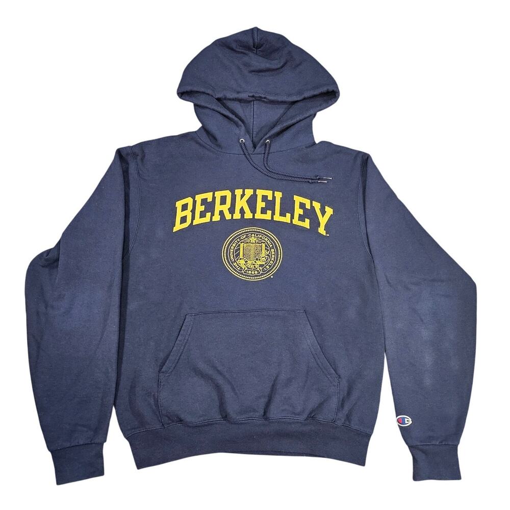 CHAMPION ECO FLEECE BERKELEY HOODIE SWEATSHIRT – MEN’S SMALL – NAVY/ YELLOW LOGO